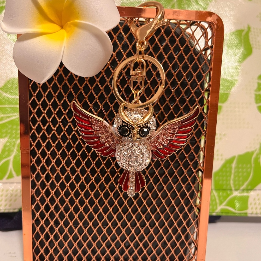 Red and Gold Owl Keychain Accessory